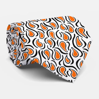 Corbata Resumen Paisley 230523 - Naranja, negro y blanco