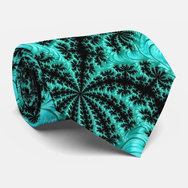 Corbata Resumen Patrón fractal verde negro (Enrollado)