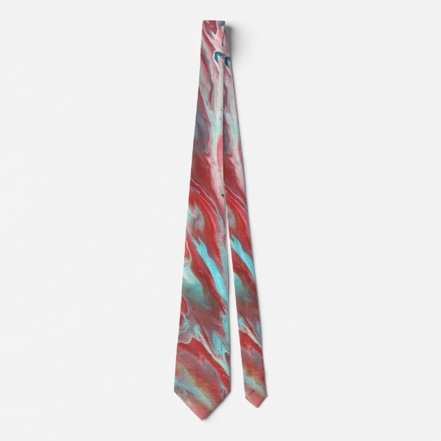 Corbata Resumen Psychedelic Aqua Red Waves Ties (Anverso)