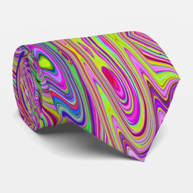 Corbata Resumen rocoso amarillo y rosa Groovy arte retro (Enrollado)