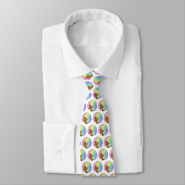 Corbata Retrato Afro Arcoíris Pastel Groovy Retro Rizado  (Atado)