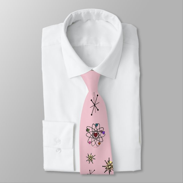 Corbata Retro 50 Atómicos corazones de San Valentín en ros (Atado)