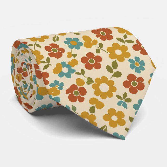 Corbata Retro 70s Floral Pattern (Enrollado)