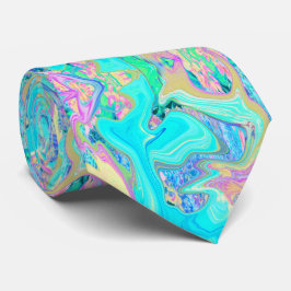 Corbata Retro Aqua Blue Liquid Art sobre Hydrangeas abstra