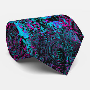 Corbata Retro Aqua Magenta y Black Abstract Swirl