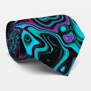 Corbata Retro Aqua Magenta y Black Abstract Swirl