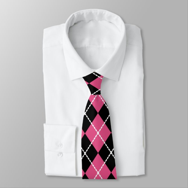 Corbata Retro Argyle Rosa Negro (Atado)