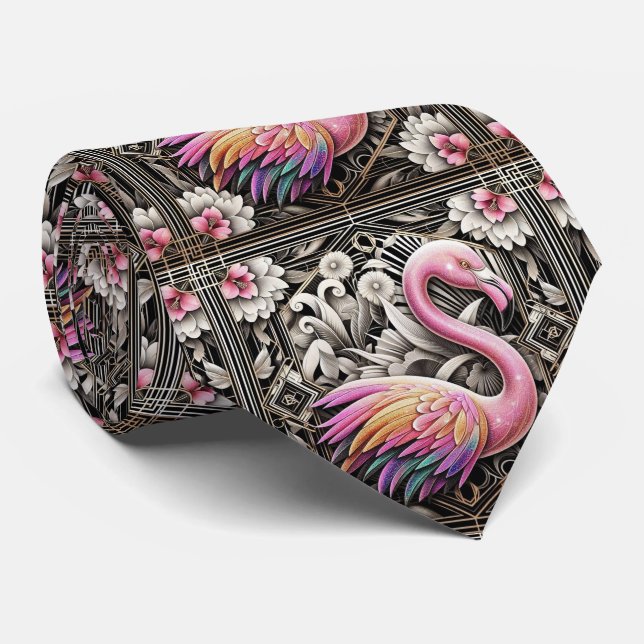 Corbata Retro Art Deco Pink Flamingos (Enrollado)