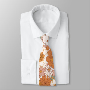 Corbata Retro Boho Terracotta Floral Flores Silvestres Oto