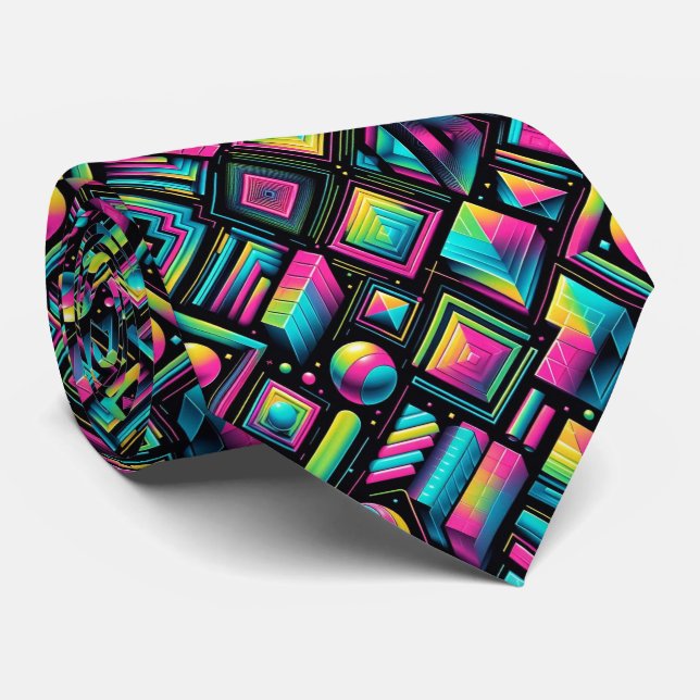 Corbata Retro de formas funky de neón de los 80 (Enrollado)