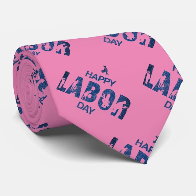 Corbata Retro Feliz Día Del Trabajo En Azul Retro (Enrollado)
