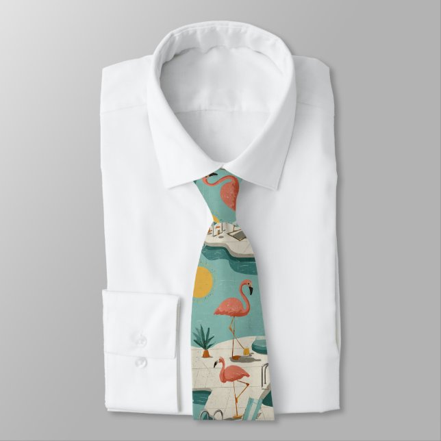 Corbata Retro Flamingo Poolside Summer Pattern (1) (Atado)