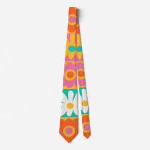 Corbata Retro Floral Groovy de Cuadros Colorido Patrón 70s