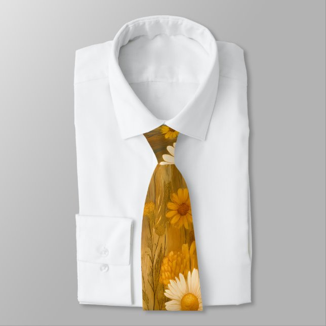 Corbata Retro Golden Daisy Wildflowers - Rustic Fall (Atado)