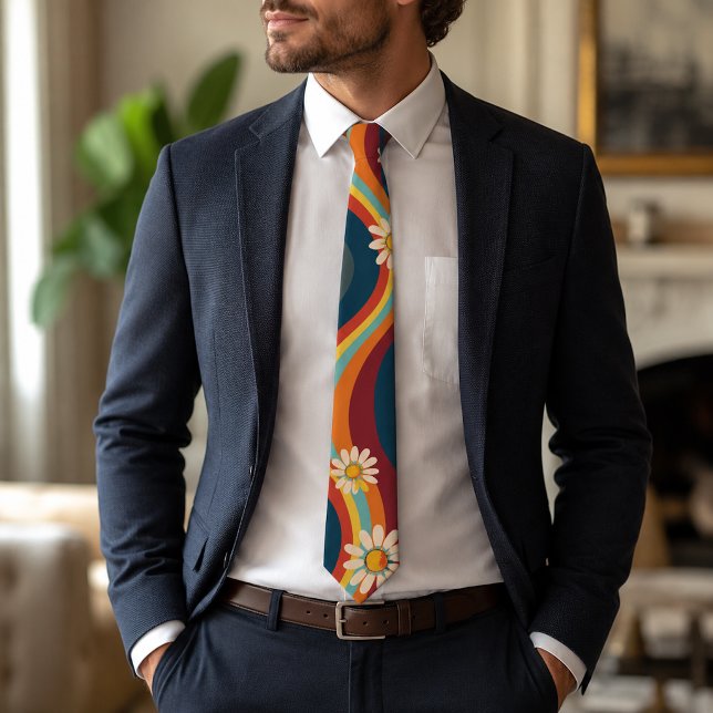 Corbata Retro Groovy 70's Margarita de Arcoíris Daisy  (Subido por el creador)