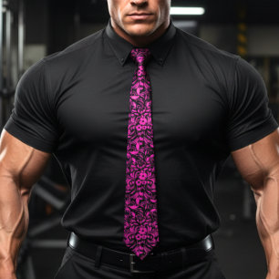 Corbata Retro Hibiscus Fuchsia Patrón hawaiano