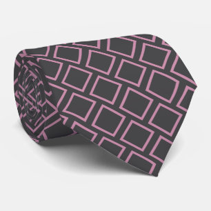 Corbata Retro Mauve Rosa Cuadrados Sobre Gris Oscu
