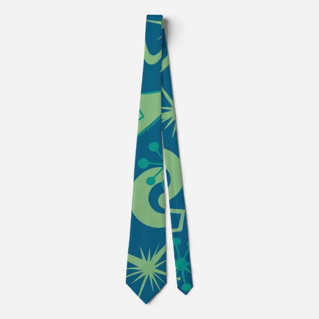 Corbata Retro Mid Century Green & Blue Abstract (Anverso)
