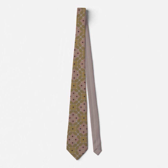 Corbata Retro Oliva Verde Silenciado y Rosa Malva Geométri (Anverso)