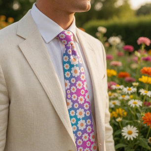 Corbata Retro Sueños de Margarita Gradiente Floral 70s