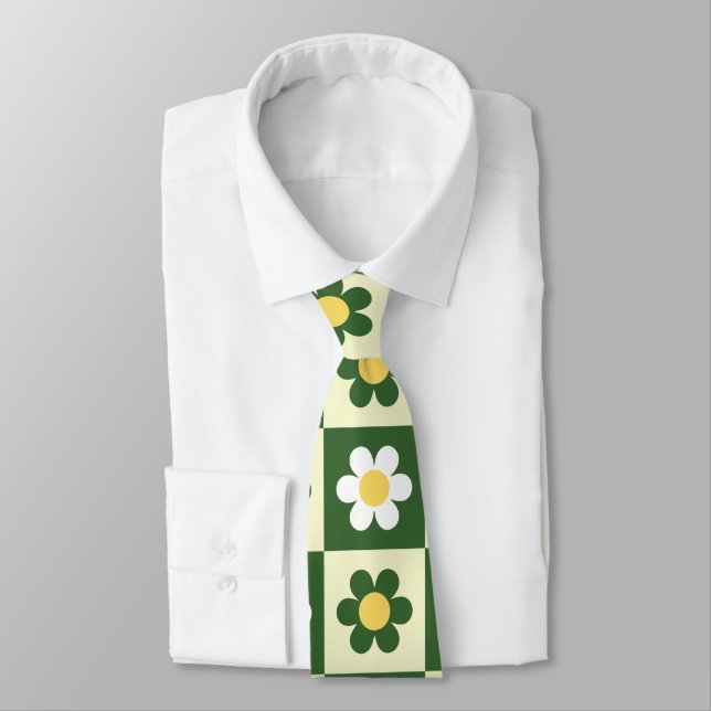 Corbata Retro Verde Salvia y Crema Damasco Cuadro  (Atado)