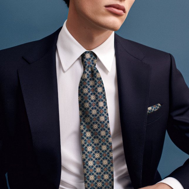 Corbata Rhombus azul de la marina Diamantes de flores vint (Subido por el creador)