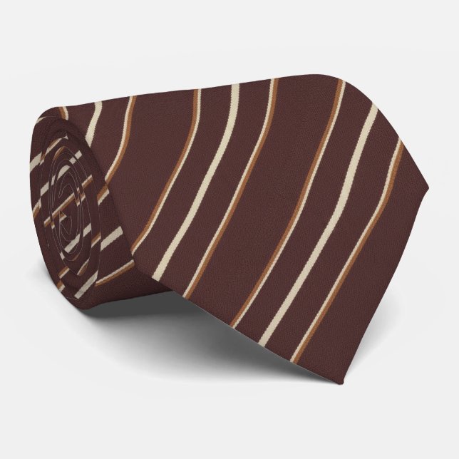 Corbata Rich Chocolate Brown & Beige Multi-Stripe (Enrollado)
