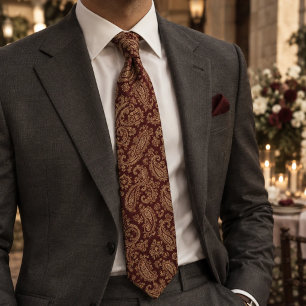 Corbata Rico Borgoña y Paisley Dorado