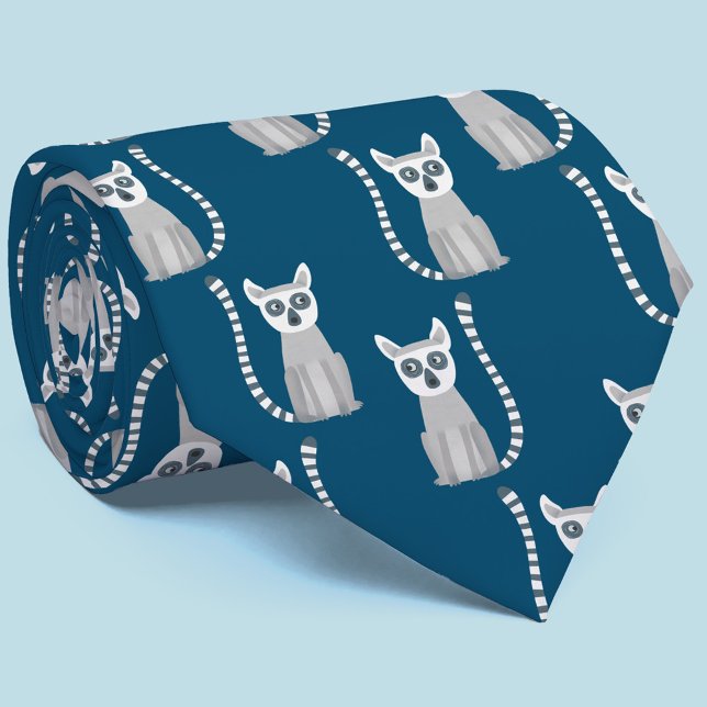 Corbata Ring Tail Lemur (Fun ring tailed lemur pattern teal green neck tie)