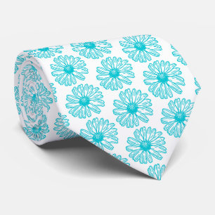 Corbata Robin Egg Blue Daisy Print, Patrón de flores hippi