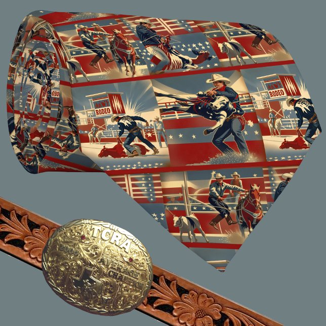 Corbata Rodeo Cowboys Calf Roping (Western Rodeo Cowboys Tiedown Calf Roping Scenes on Men's Necktie)