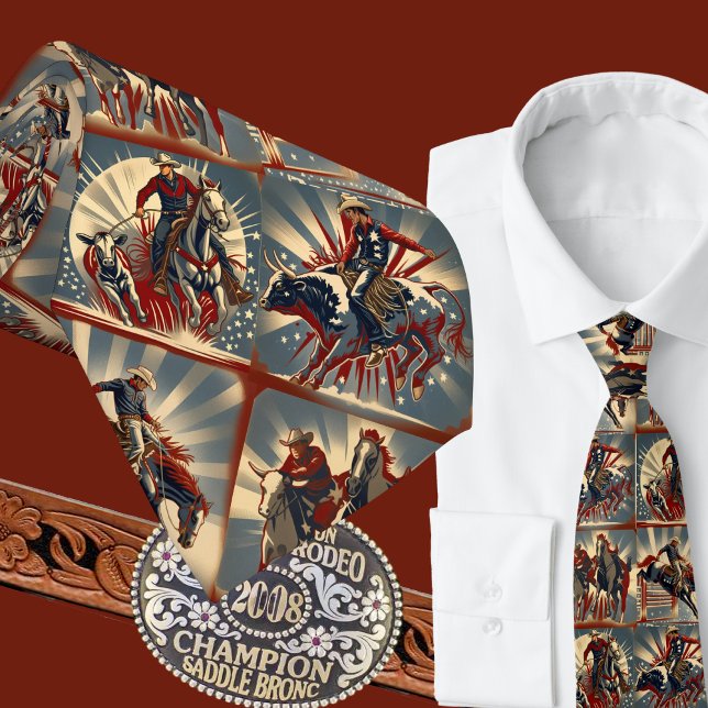 Corbata Rodeo Cowboys Roping Bull and Bronc Riding Steer W (Western Rodeo Events Cowboys Bull Riding Bronc Riding Calf Roping Steer Wrestling Men's Necktie)