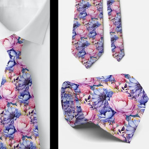 Corbata Rojizo Rosa Azul Violeta Flores Floral