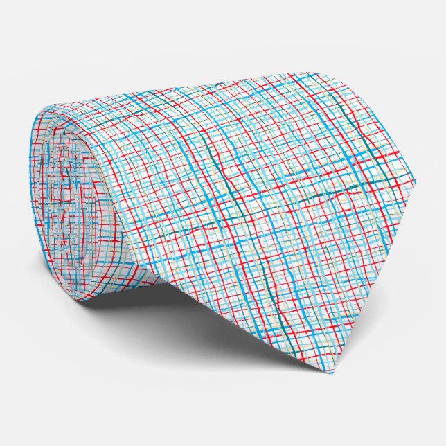 Corbata Rojo, Amarillo, Aqua Squiggly Lines Plasteado (Enrollado)