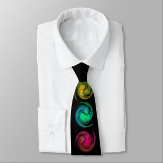 Corbata ROJO AMARILLO AZUL LUZ VORTEX Arte Fractal, Negro