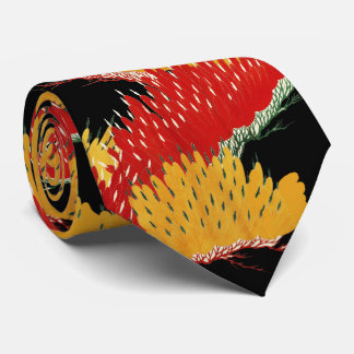 CORBATA ROJO AMARILLO NEGRO ABSTRACTO FLORAL JAPONESA