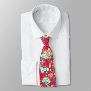 CORBATA ROJO AZUL BLANCO FLORES SILVESTRES TULIPANES, HOJA