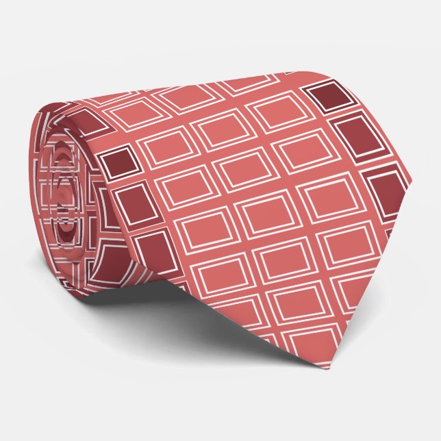 Corbata Rojo Blanco Cuadrado Rectángulo Geométrico (Enrollado)