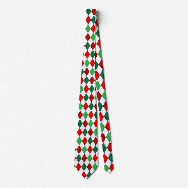 Corbata Rojo de Navidad, Verde Blanco Patrón de Diamante A (Anverso)