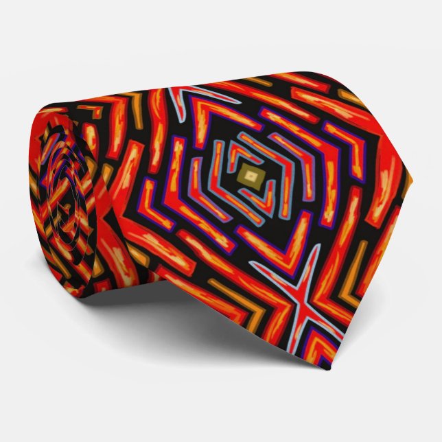Corbata Rojo Fucsia Naranja Negro Impresión Grande  (Enrollado)
