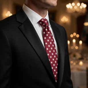 Corbata Rojo Intenso y Blanco Crujiente Pequeño Patrón de 