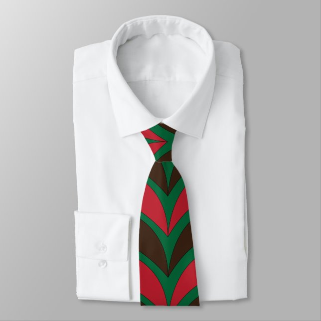 Corbata Rojo Marrón Verde Abstracto Geométrico  (Atado)