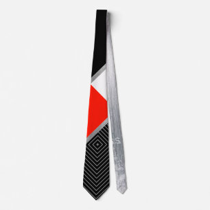 Corbata Rojo, negro, raya de plata