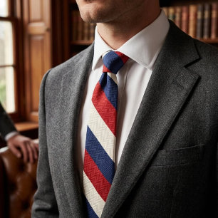 Corbata Rojo Patriótico Blanco y Azul Diagonal Stripe