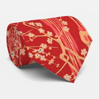 Corbata ROJO SAKURA FLORES Patrón floral antiguo japonés