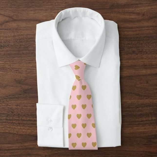 Corbata Romantic Light Pink Tie with Gold Glitter Heart Pa (Subido por el creador)