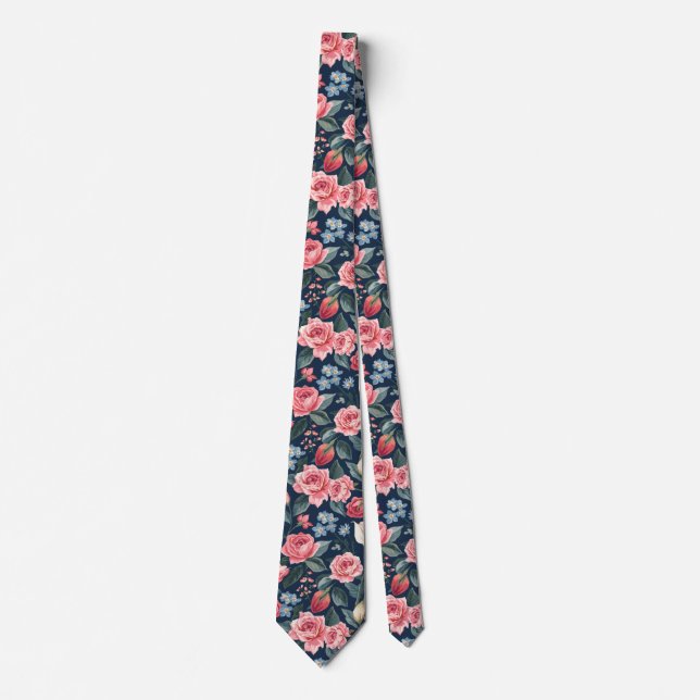 Corbata Romantic Navy Blue Floral Garden Pattern (Anverso)