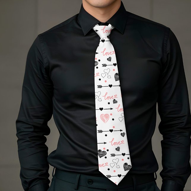 Corbata Romántica de San Valentín con Diseño de Co (Romantic Valentine Tie Hand Drawn Heart Design)