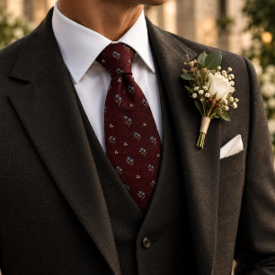 Corbata Romántico Algo Azul Boda Bordeaux Floral