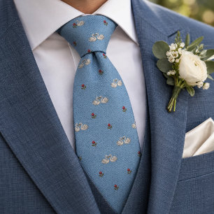 Corbata Romántico azul francés de boda amor cisne espina d